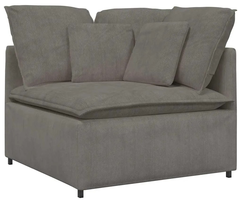 Sofá modular com almofadas tecido corduroy cinzento-claro