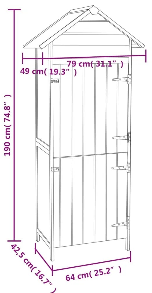 Armário de arrumação para jardim 42,5x64x190 cm castanho
