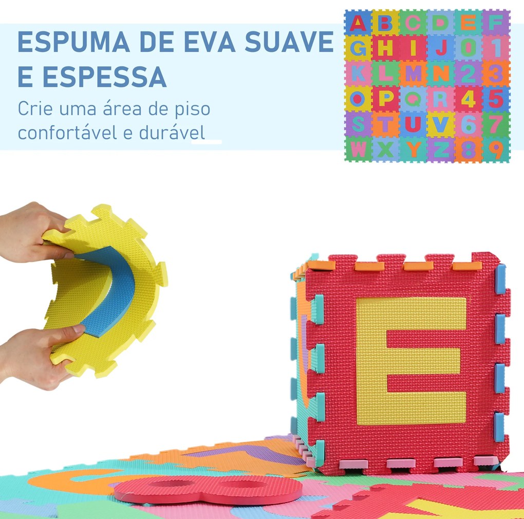 HOMCOM Tapete puzzle infantil 36 peças de 31x31cm Números de 0 a 9 e 26 letras do alfabeto Tapete de borracha de espuma para bebês e crianças 3,24㎡
