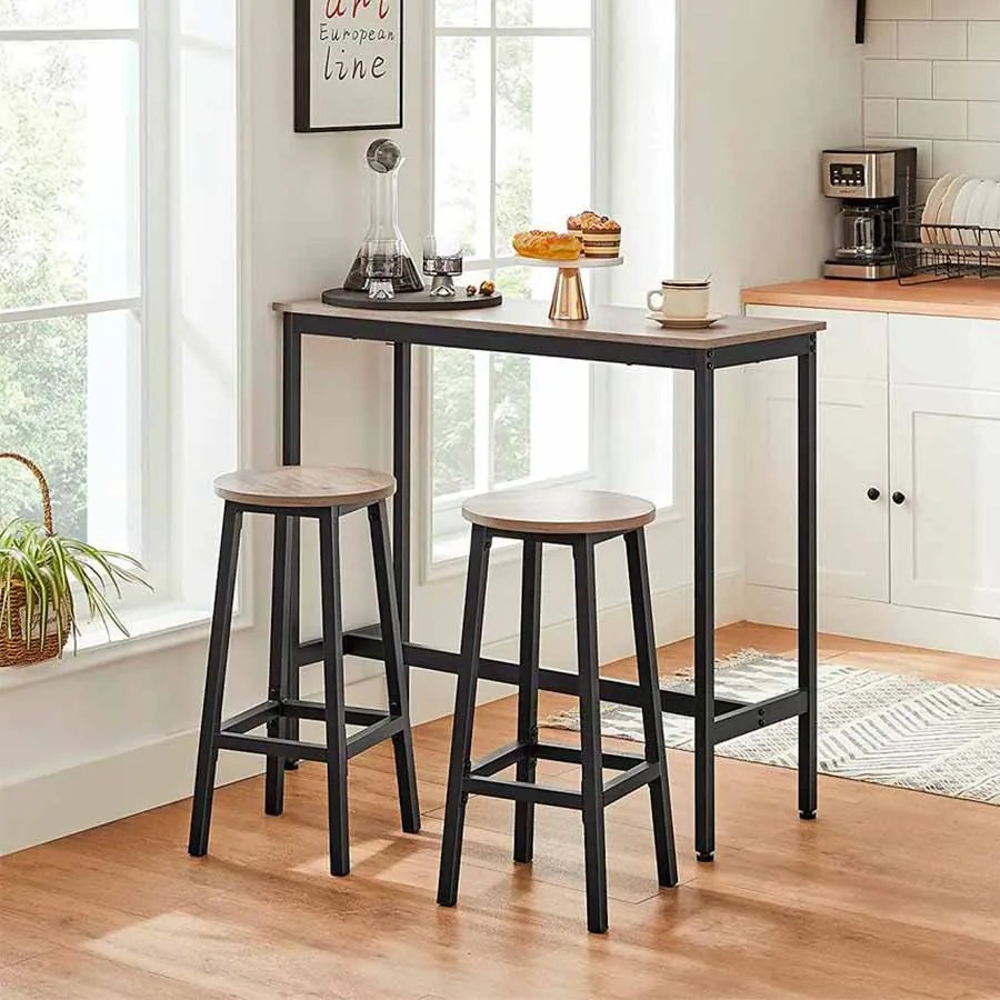Conjunto de 2 bancos de bar 32 x 65 cm (Ø x H) greige-preto
