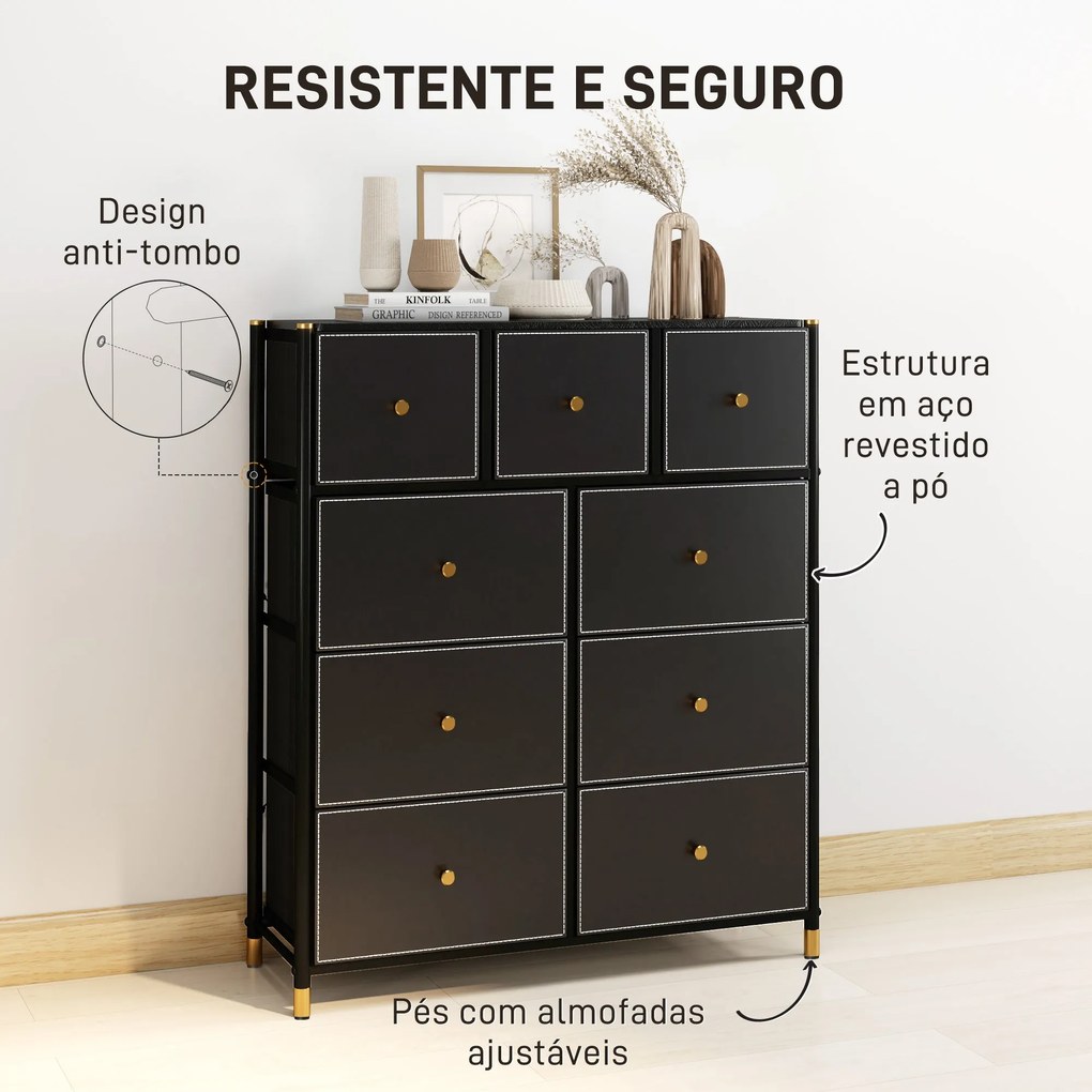 Cómoda para Dormitório Cómoda de Tecido com 9 Gavetas Dobráveis com Fr