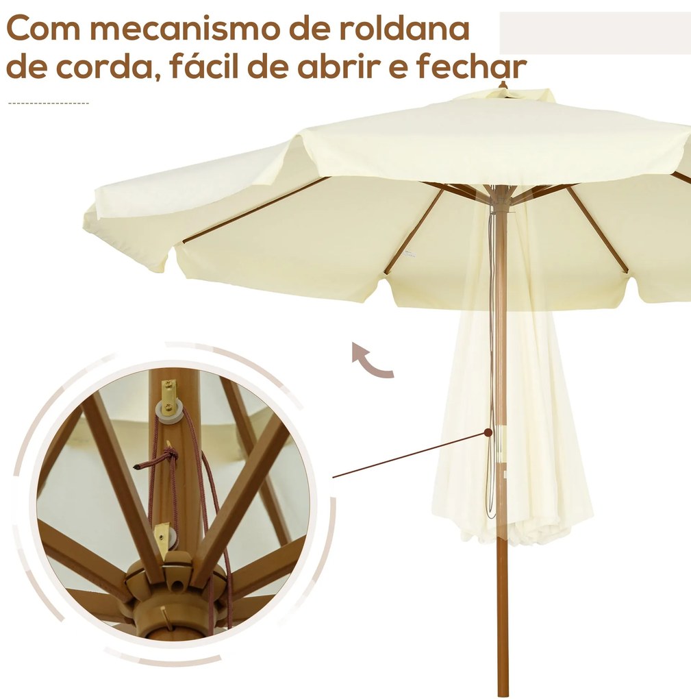 Guarda-Sol de Jardim Cannes – Ø325x250 cm – Creme – Madeira com Teto V