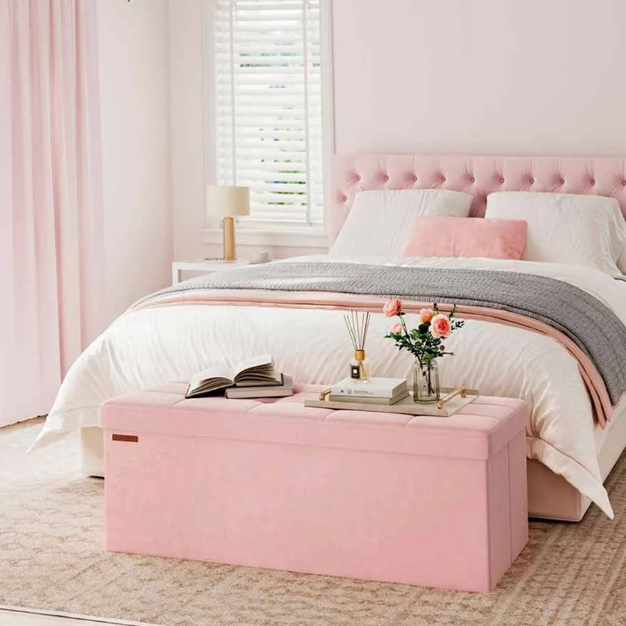 Banco entrada ou quarto arrumação de assento rebatível, carregável até 300 kg 38 x 110 x 38 cm cor-de-rosa pastel