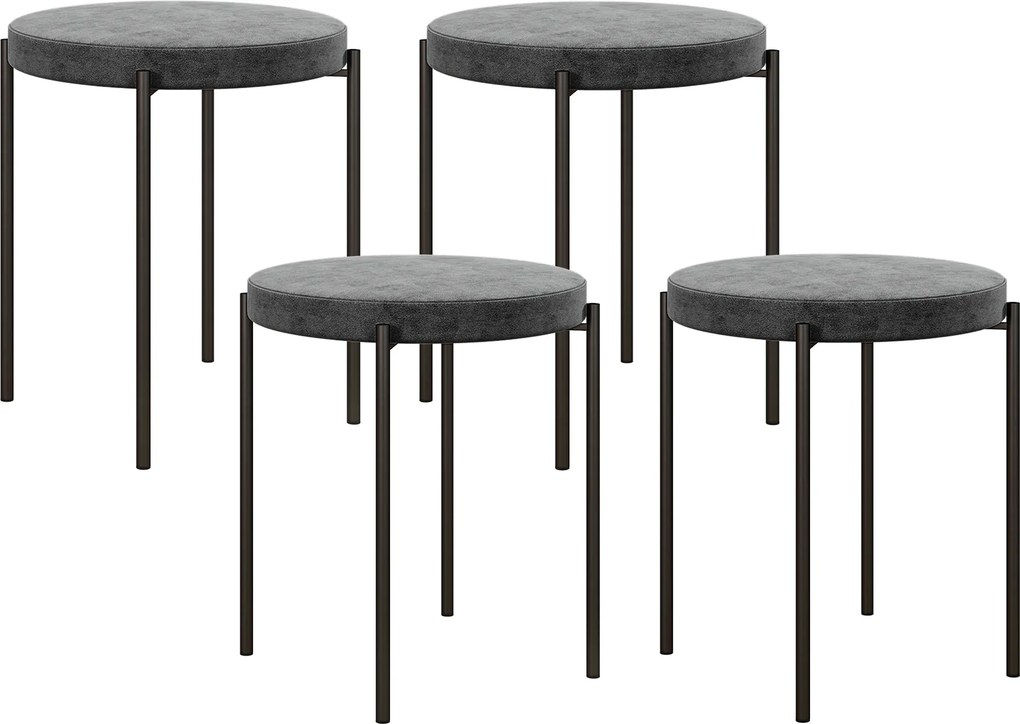 HOMCOM Banquetas de cozinha 4 unidades, empilháveis, efeito veludo, até 100 kg, estrutura em aço, 41,5 x 41,5 x 46 cm, Cinza Escuro | Aosom Portugal