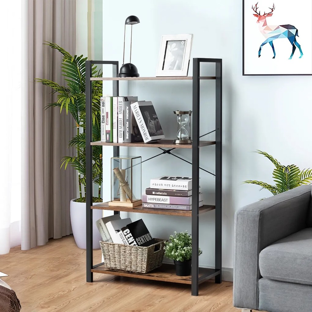 Estante industrial com 4 níveis Estante emoldurada metálica para plantas Casa Escritório 66 x 30 x 120 cm Castanho