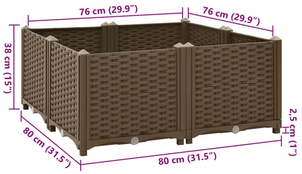 Canteiro elevado 80x80x38 cm polipropileno