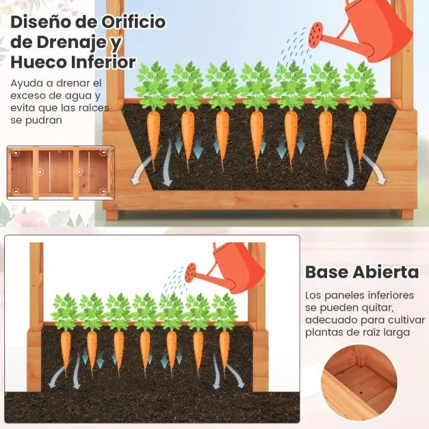 Floreira Jardim elevada de madeira com treliça em arco Floreira suspensa no teto Furo de drenagem 110 x 182 cm Laranja