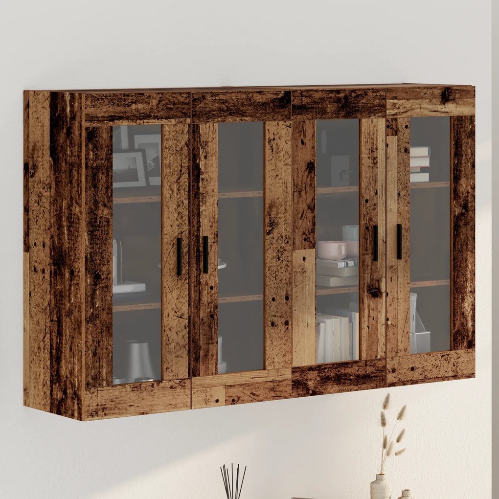 vidaXL Gabinetes Montados na Parede 2 pcs Madeira Velha 69.5x34x90 cm Madeira de Engenharia