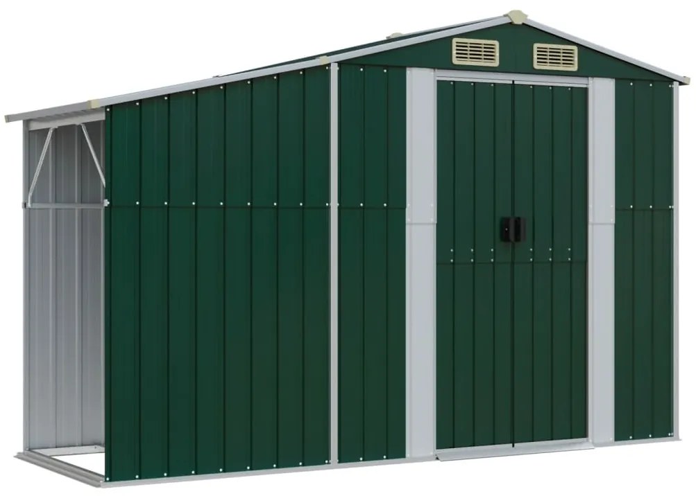 Abrigo de jardim 277x192,5x179 cm aço galvanizado verde