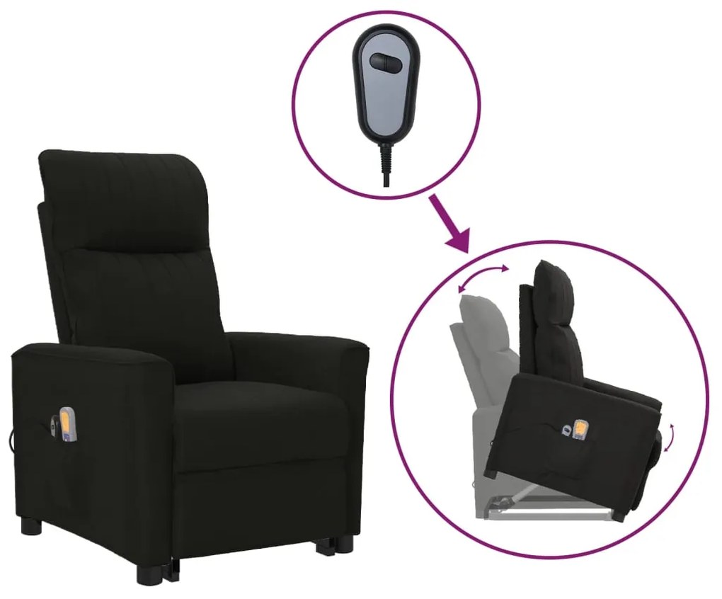 vidaXL Poltrona de massagens elevatória tecido preto