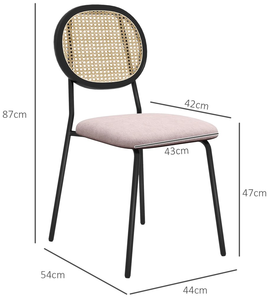 Conjunto de 2 Cadeiras de Sala de Jantar Cadeiras de Cozinha com Encosto em Vime Sintético 44x54x87 cm Rosa e Preto