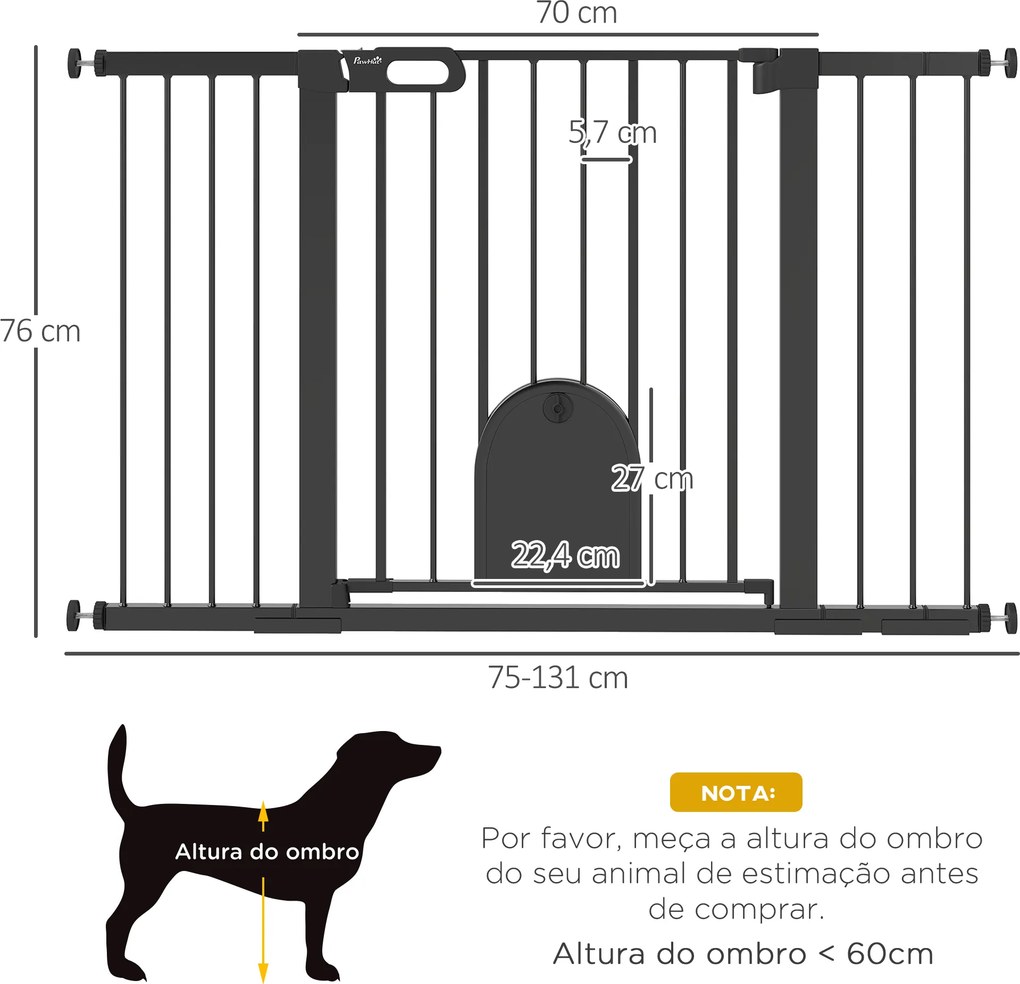 Barreira de Segurança de Animais de Estimação para Escadas e Portas com Aberturas de 75-131 cm com 3 Extensões Preto