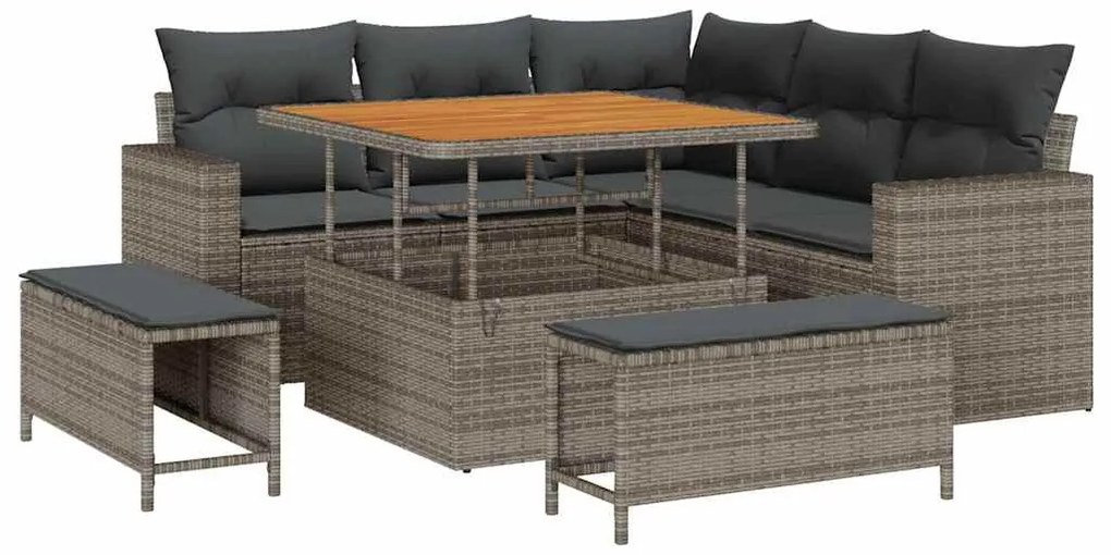 Conjunto de sofá de jardim de 8 peças com almofadas cinzas em rattan p