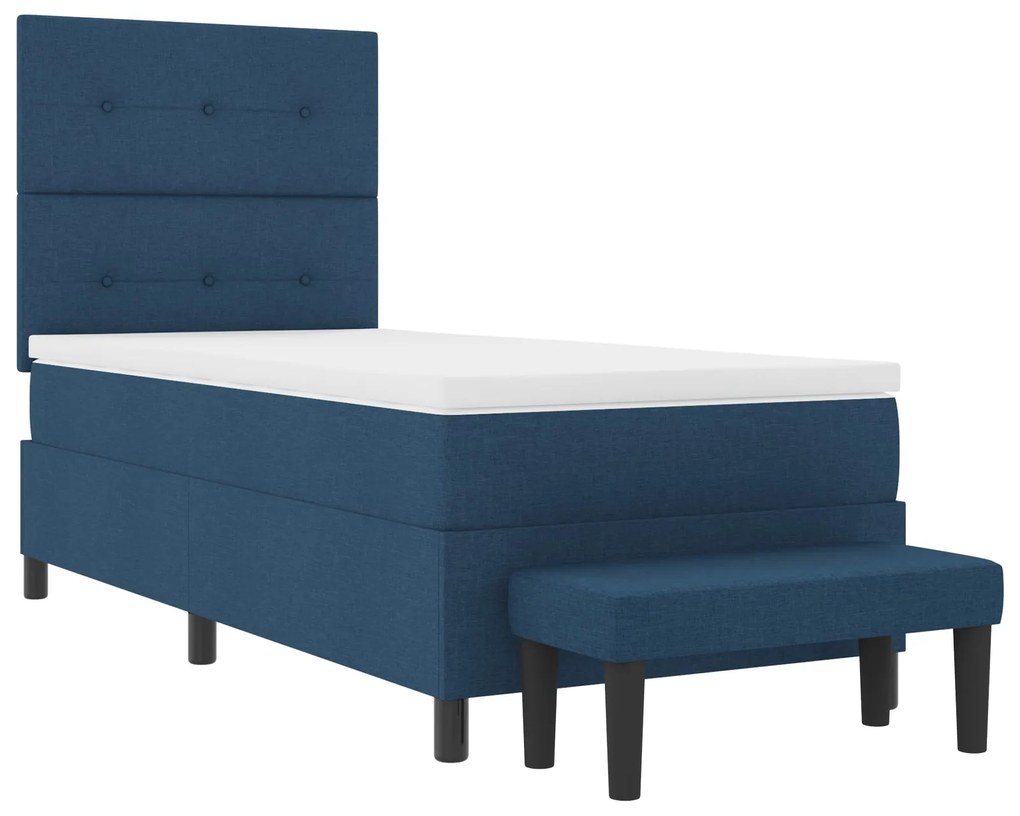 Cama Box Spring com Colchão e Banco Azul 90x200 cm Tecido