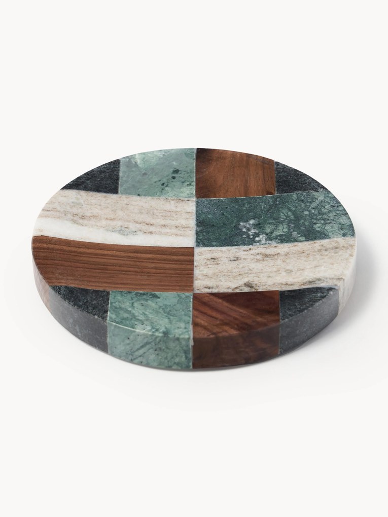 Small Decorative Marble and Walnut Wood Tray Mauricio, Ø 16 cm