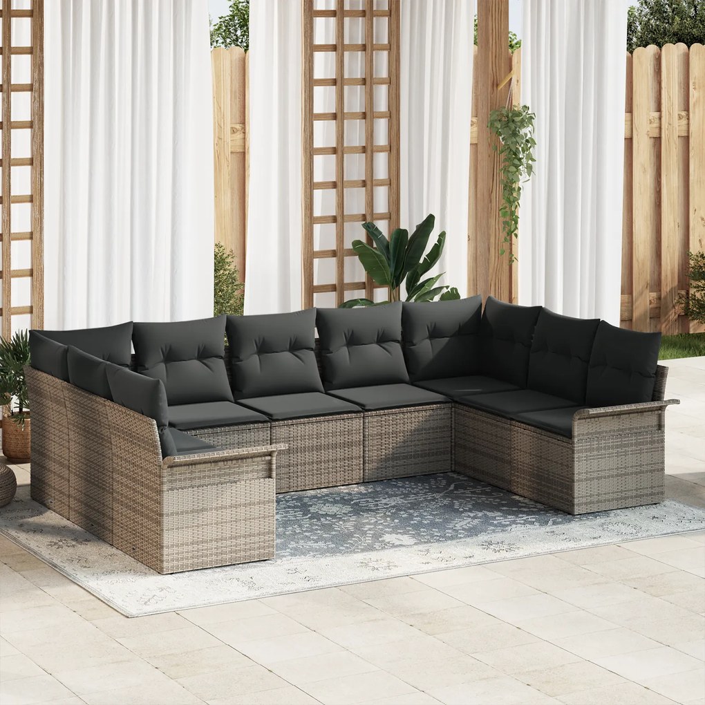 Conjunto de Sofás Modular de 9 Peças com Almofadas Cinzento Vime, Sofá