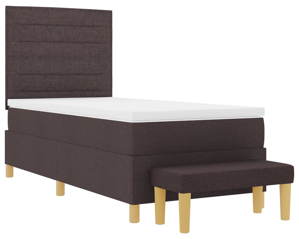 Cama Box Spring com Colchão &amp; Banco Marrom Escuro 80x200 cm Tecido