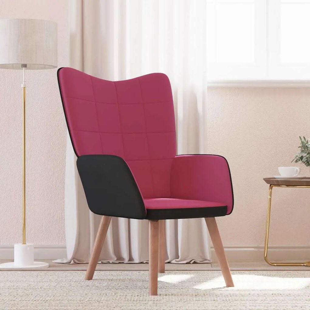 vidaXL Cadeira de descanso PVC e veludo vermelho tinto