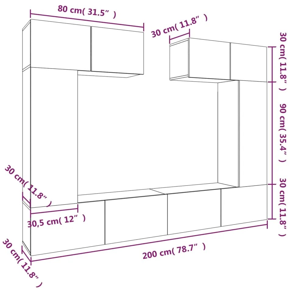 Conjunto móveis de TV 6 pcs madeira processada sonoma cinza