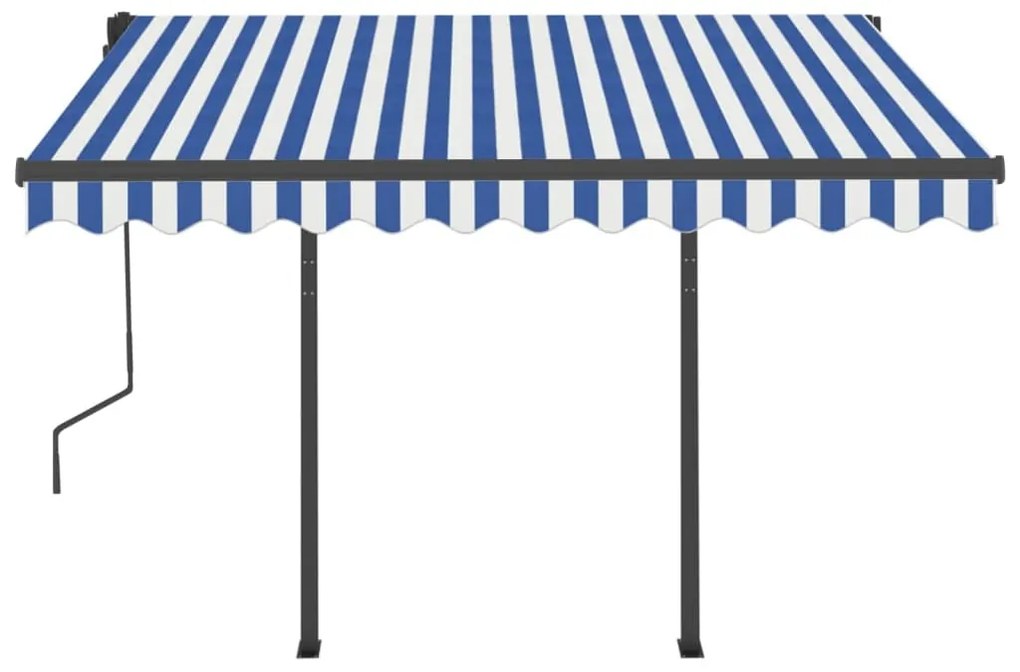 Toldo retrátil automático com postes 3,5x2,5 m azul e branco