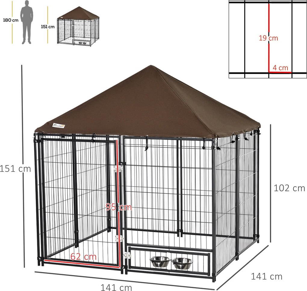 PawHut Parque para Cães com Toldo Suporte Giratório 2 Tigelas Incluída