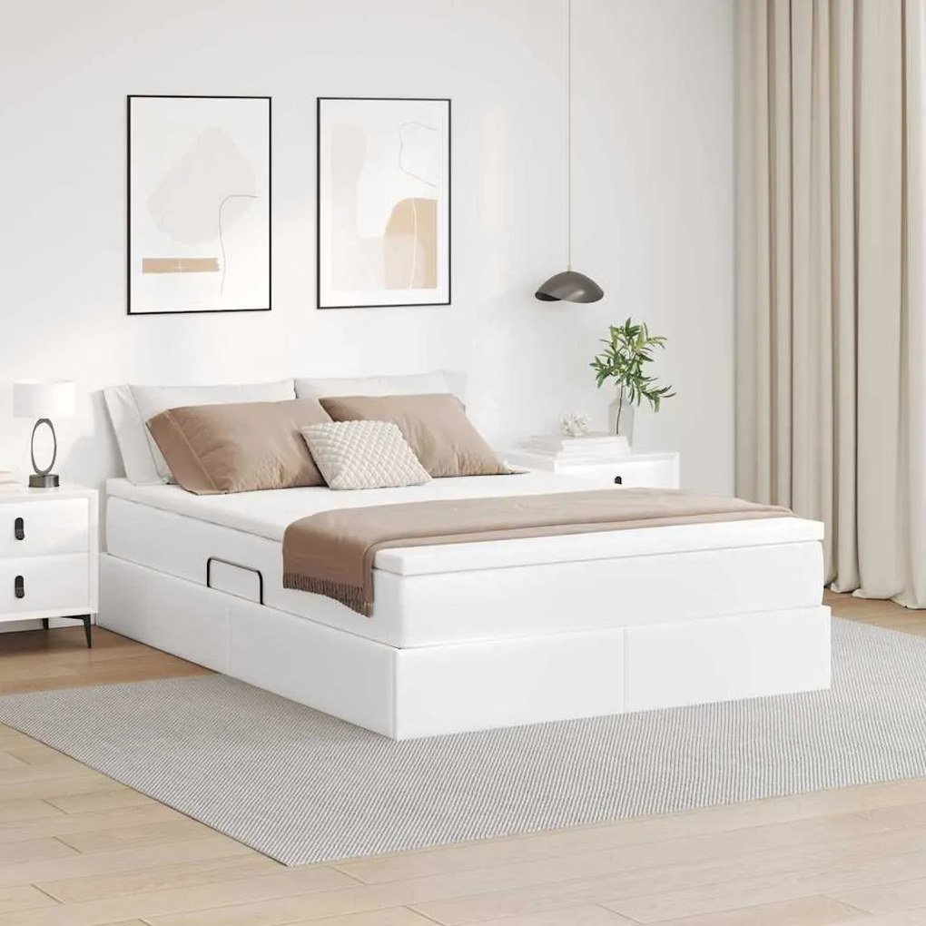 vidaXL Cama com arrumação e colchão com colchão Branco 140 x 200 cm