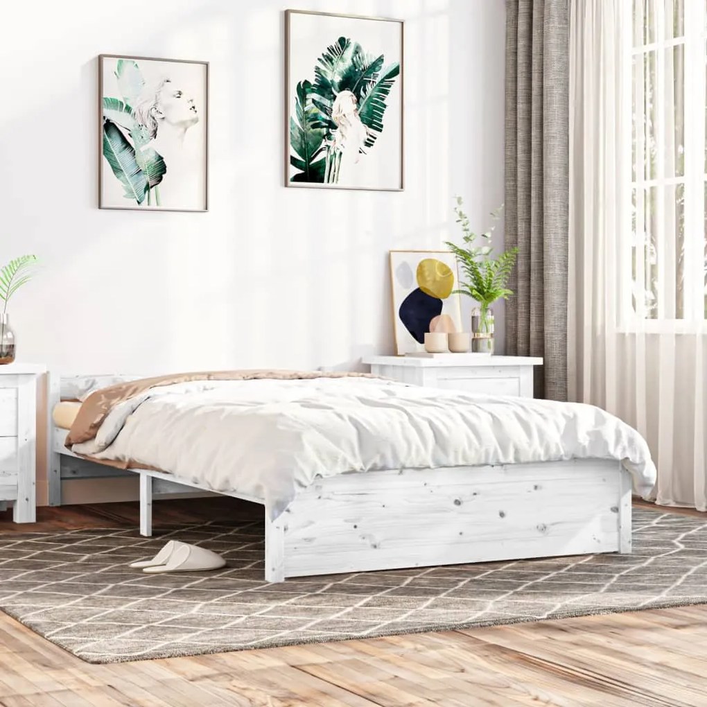 Estrutura de cama casal 135x190 cm madeira maciça branco