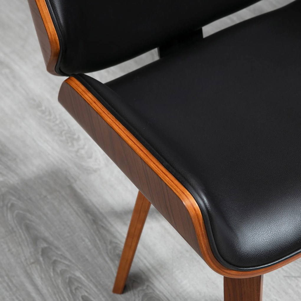 Conjunto de 2 Cadeiras de Jantar com Pés de Madeira Estofadas em Couro Sintético Encosto Curvado 53x54x81 cm Preto