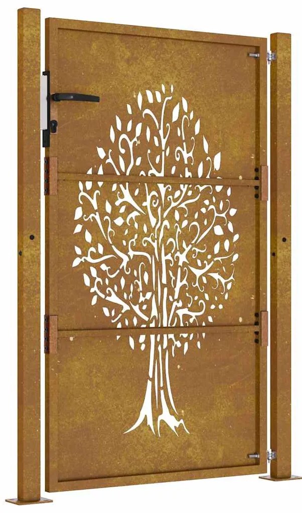 Portão de jardim 105x1300 cm aço corten design árvore