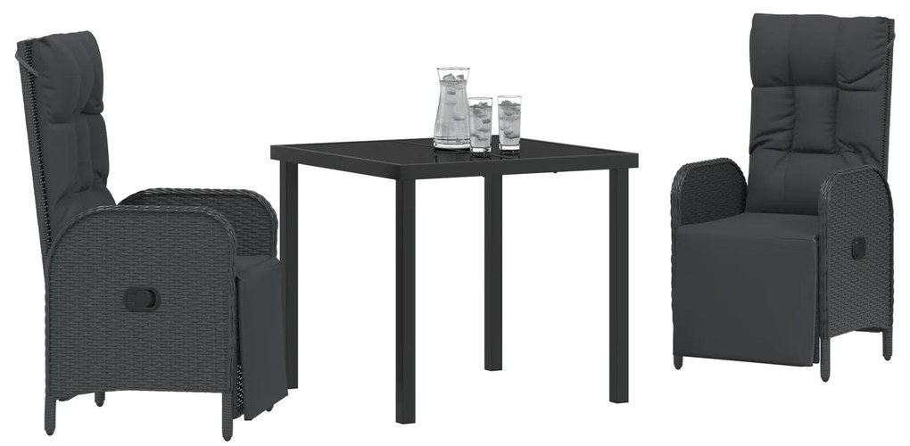 Conjunto de Jantar de Jardim com Almofadas Preto Vime PE