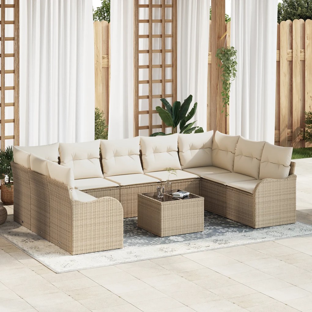 Conjunto de Sofá de Jardim vidaXL 10 Peças com Almofadas Rattan Polietileno Marrom