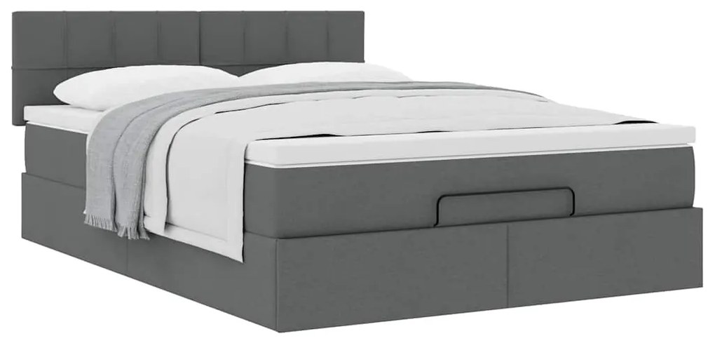 Cama otomana com colchão 140x200 cm tecido cinzento escuro