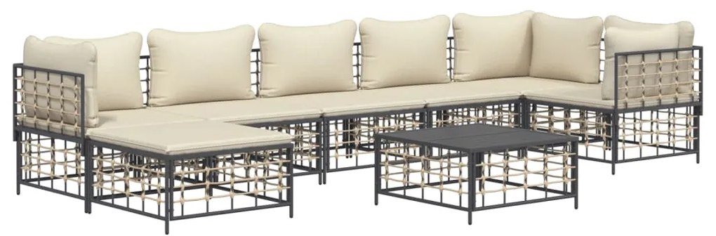 8 pcs conjunto lounge de jardim c/ almofadões vime PE antracite