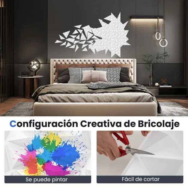 Conjunto de 40 painéis de parede 3D em forma de losango para sala de estar, quarto 50 x 50 x 4,5 cm branco