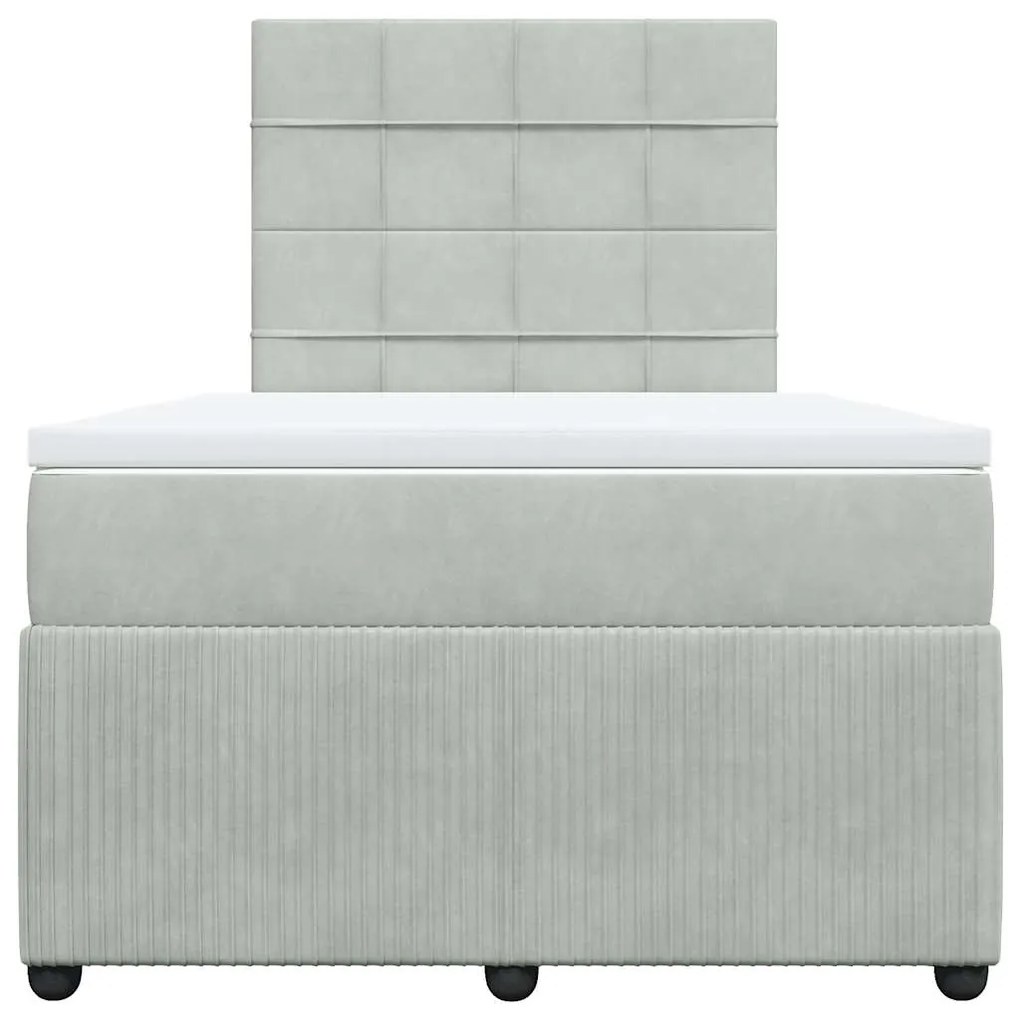 Cama boxspring c/ colchão 120x200 cm veludo cinzento-claro