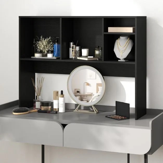 Estante organizadora de secretária 94 x 25 x 73 cm com 4 cubículos e compartimento traseiro aberto Preta