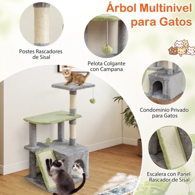 Conjunto de móveis para gatos 3 em 1 com prateleiras de parede modulares com cama e arranhador cinza