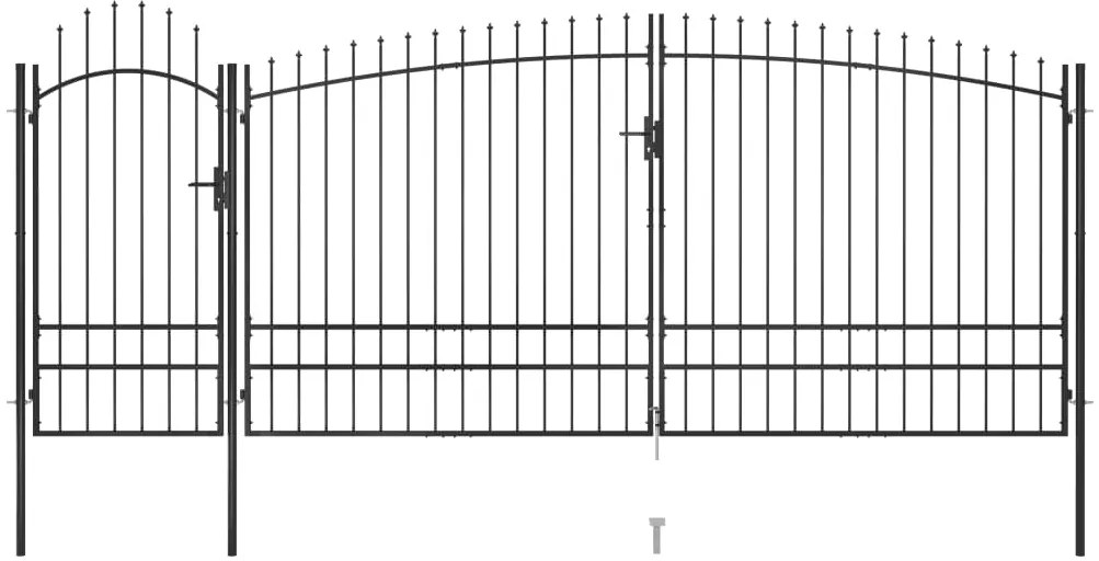 Portão p/ cerca de jardim com topo em lanças 5x2,45 m aço preto