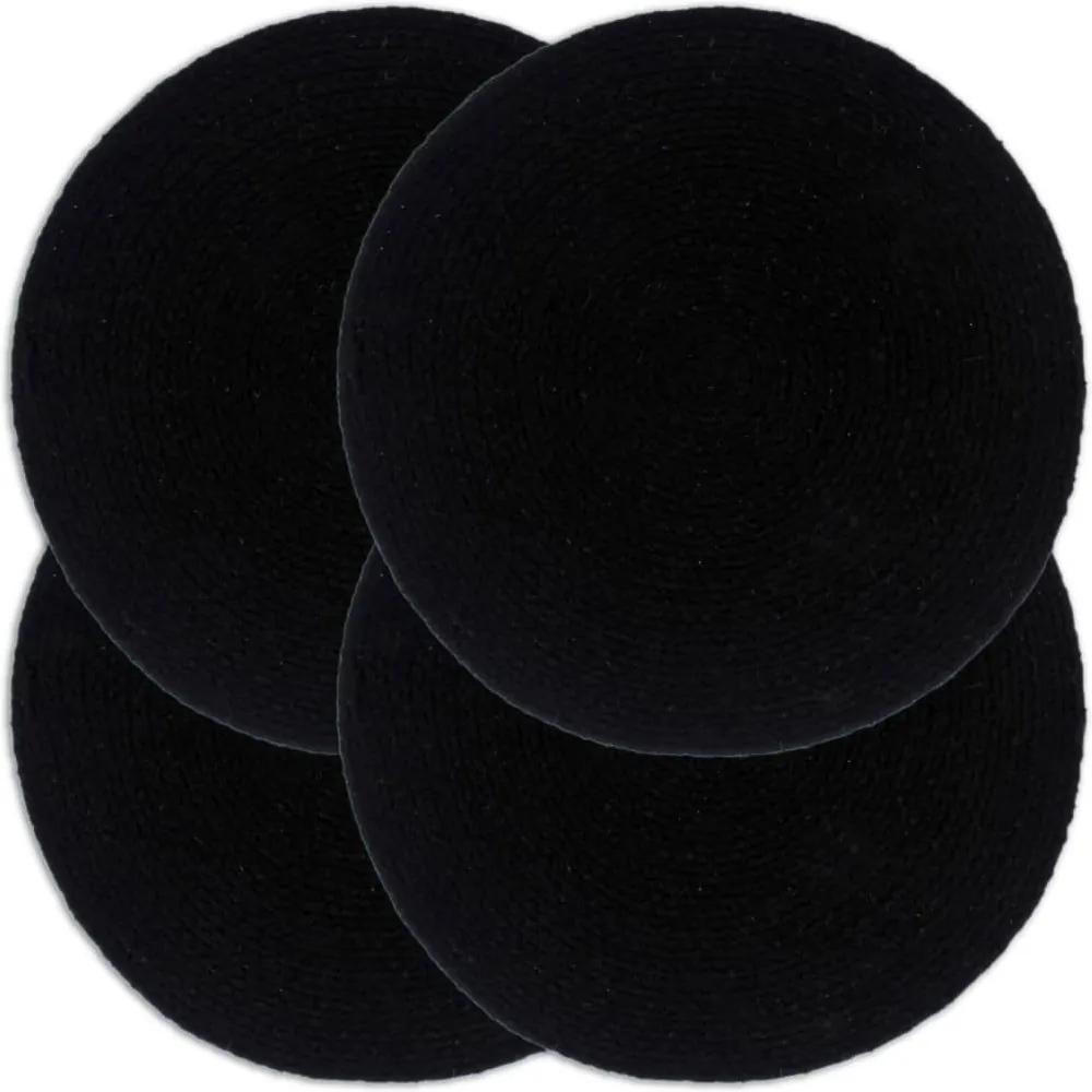 Individuais de mesa 4 pcs em algodão liso 38 cm redondo preto