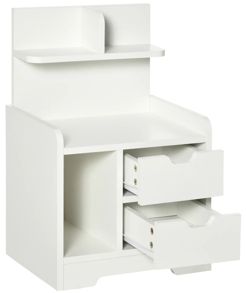 Mesa de Cabeceira Moderna com 2 Gavetas e 3 Compartimentos para Sala de Estar Quarto Carga 30 kg 40x30x60 cm Branco