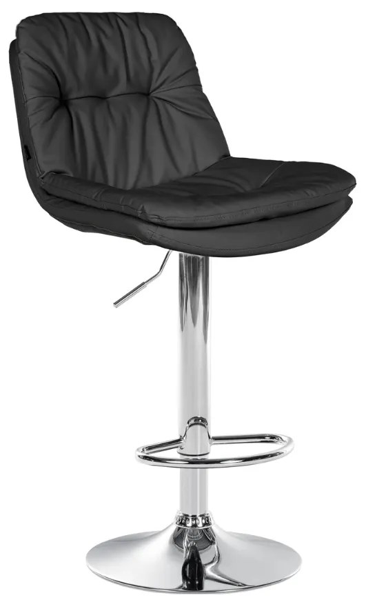 Banco de bar em couro sintético com estrutura prateada 92-113 x 46 x 54 cm preto