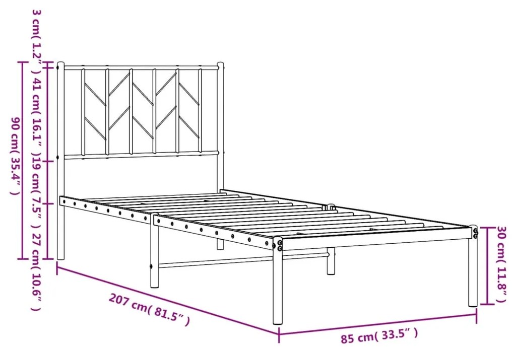 Estrutura de cama com cabeceira 80x200 cm metal preto