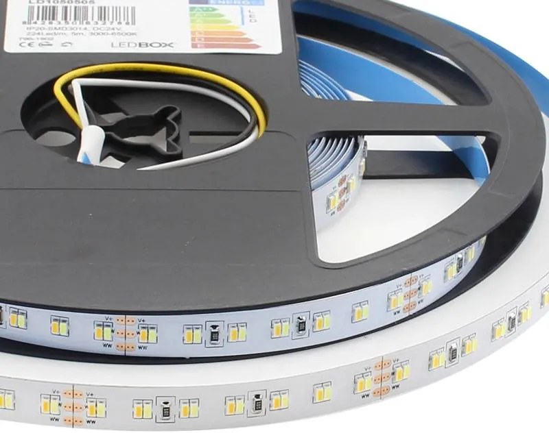 Fita de LED SMD3014, DC24V, 5m (224 Led/m), 112W, IP20 Branco Duplo