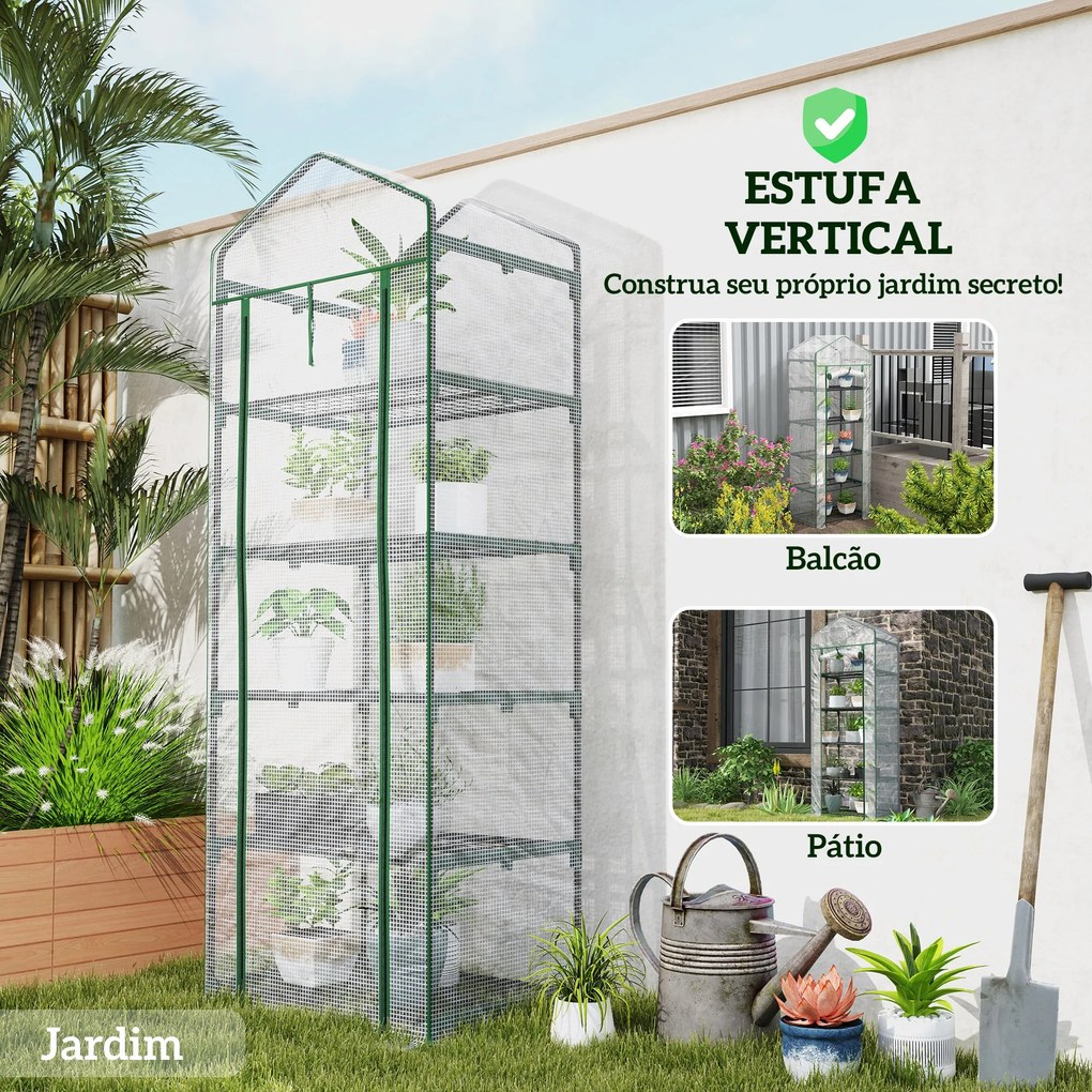 Estufa de Jardim Vertical 69x49x193 cm com 5 Prateleiras Estufa para P