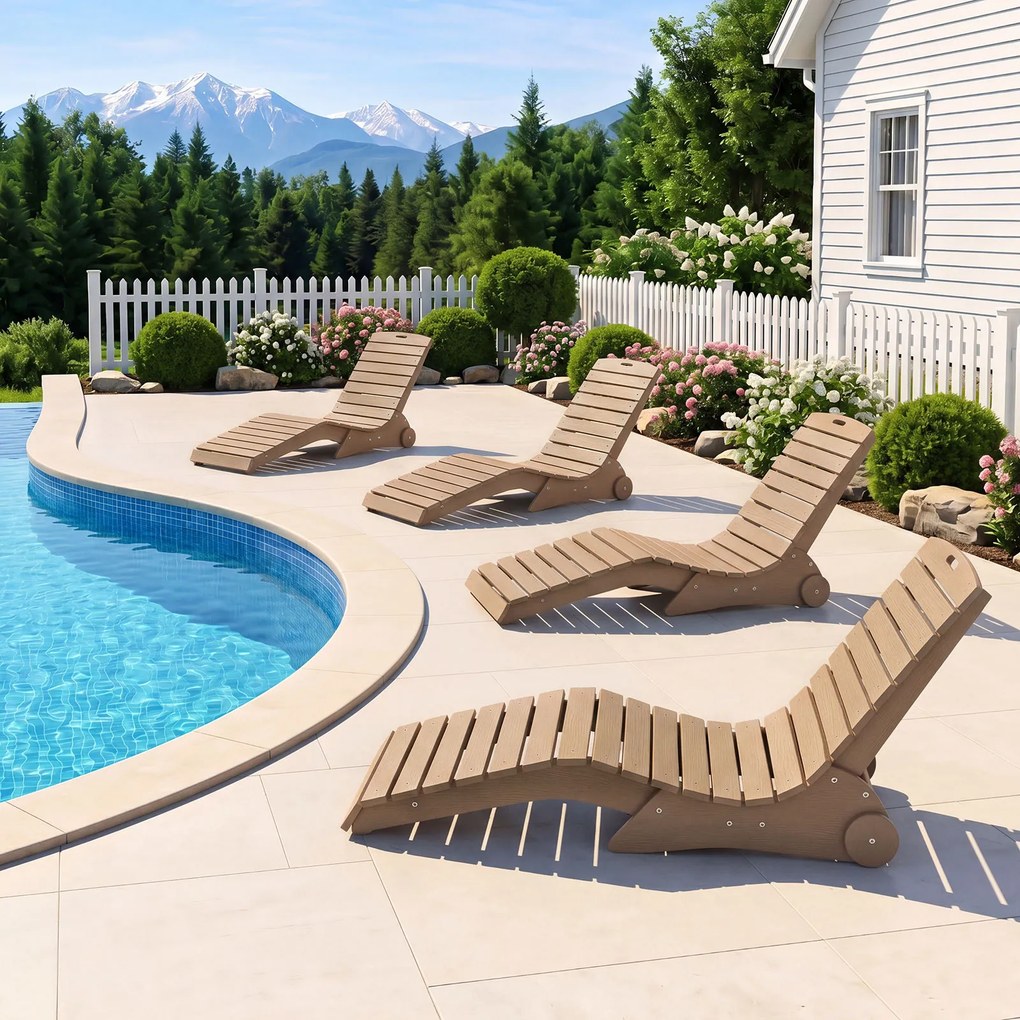 Conjunto de 2 Espreguiçadeiras de Piscina, 163 x 55 x 64 cm, Design Ergonómico em S, Castanho