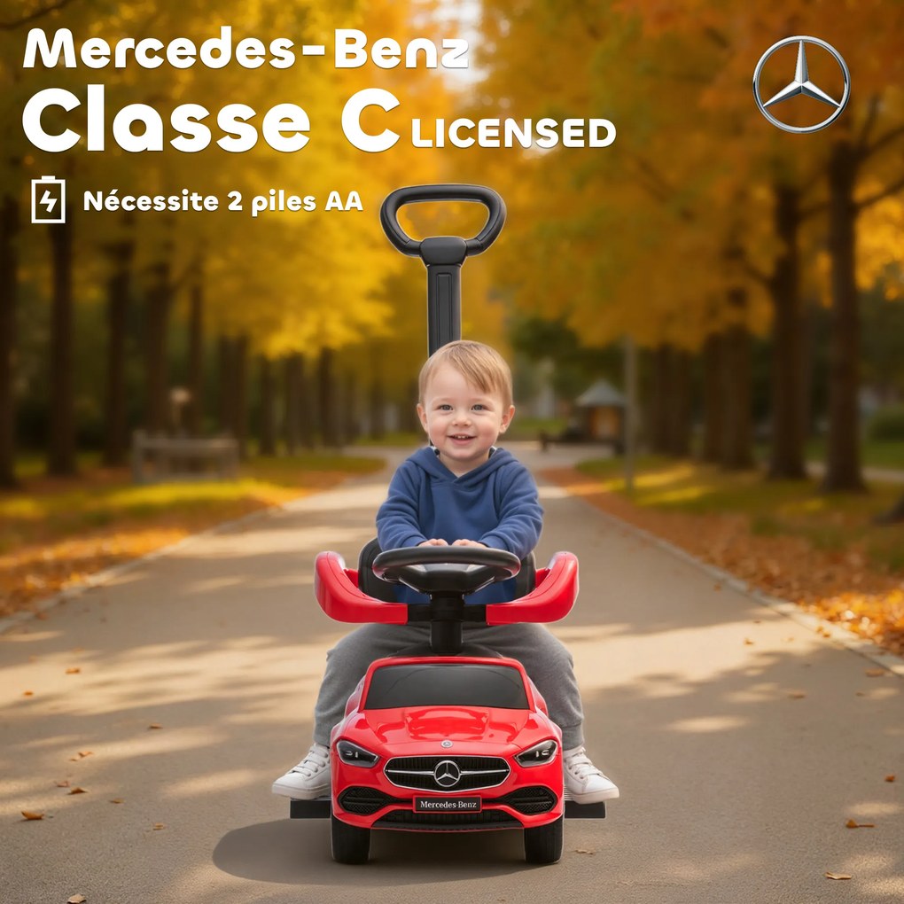 Andador Mercedes-Benz com licença oficial, carro de empurrar com pega amovível, 91 x 40 x 83 cm, vermelho