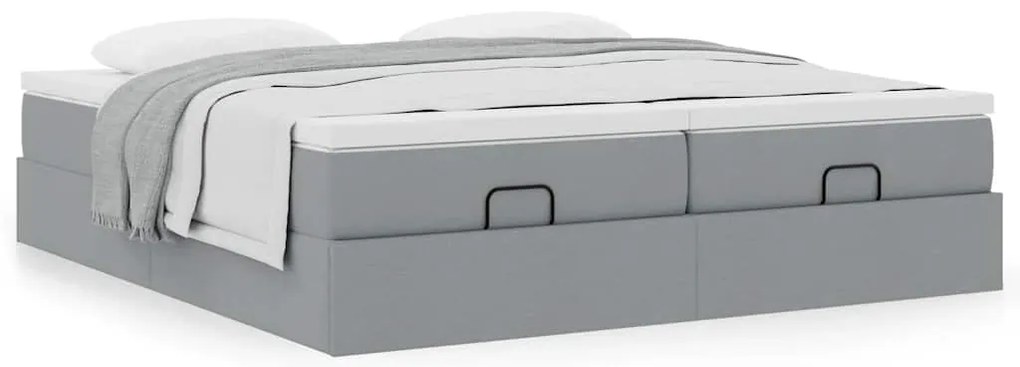 Estrutura de cama otomana com colchões tecido cinzento claro