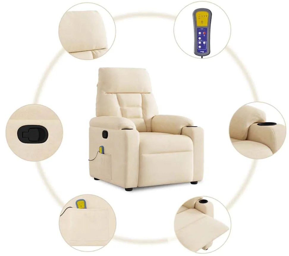 Poltrona de massagens reclinável tecido de microfibra cor bege
