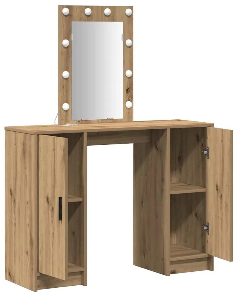 Mesa de Maquilhagem com Luzes LED Carvalho Artesanal 102x33x135 cm