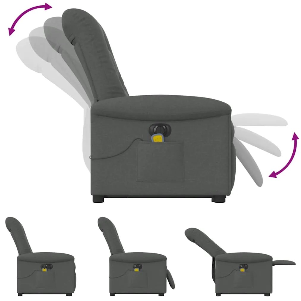 Poltrona elétrica elevatória massagens tecido cinzento-escuro